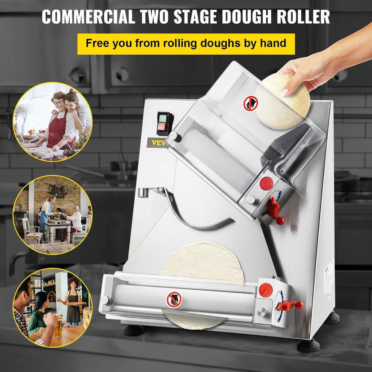 Alt view image 2 of 7 - Electric Pizza Dough Roller Sheeter Pastry Press Making Machine 4-12"