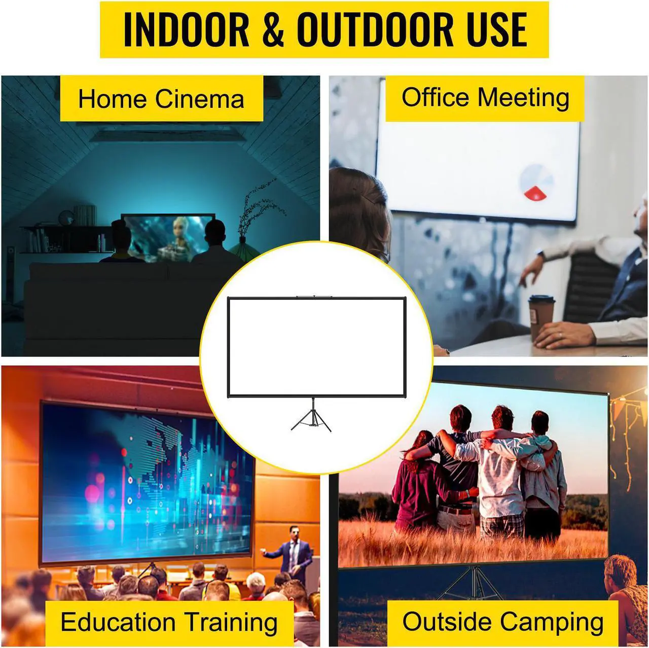 Alt view image 7 of 7 - Tripod Projector Screen with Stand 60" 4K HD 16:9