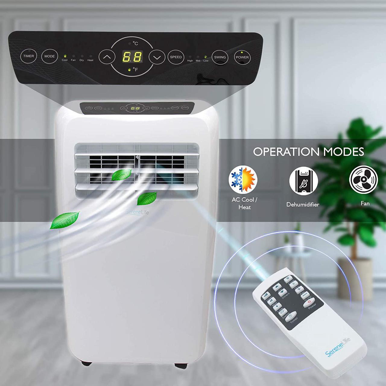 Alt view image 6 of 6 - SereneLife Portable Air Conditioner Compact Home AC Cooling Unit with Built-in Dehumidifier & Fan Modes, Quiet Operation, Includes Window Mount Kit, 10,000 BTU + HEAT, White