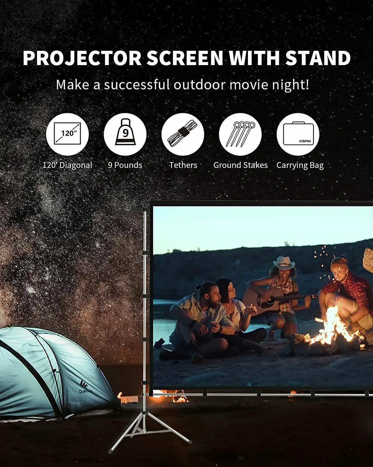 Alt view image 5 of 5 - Projector Screen with Stand 120 inch 16:9 HD 4K Outdoor Indoor Projection Screen