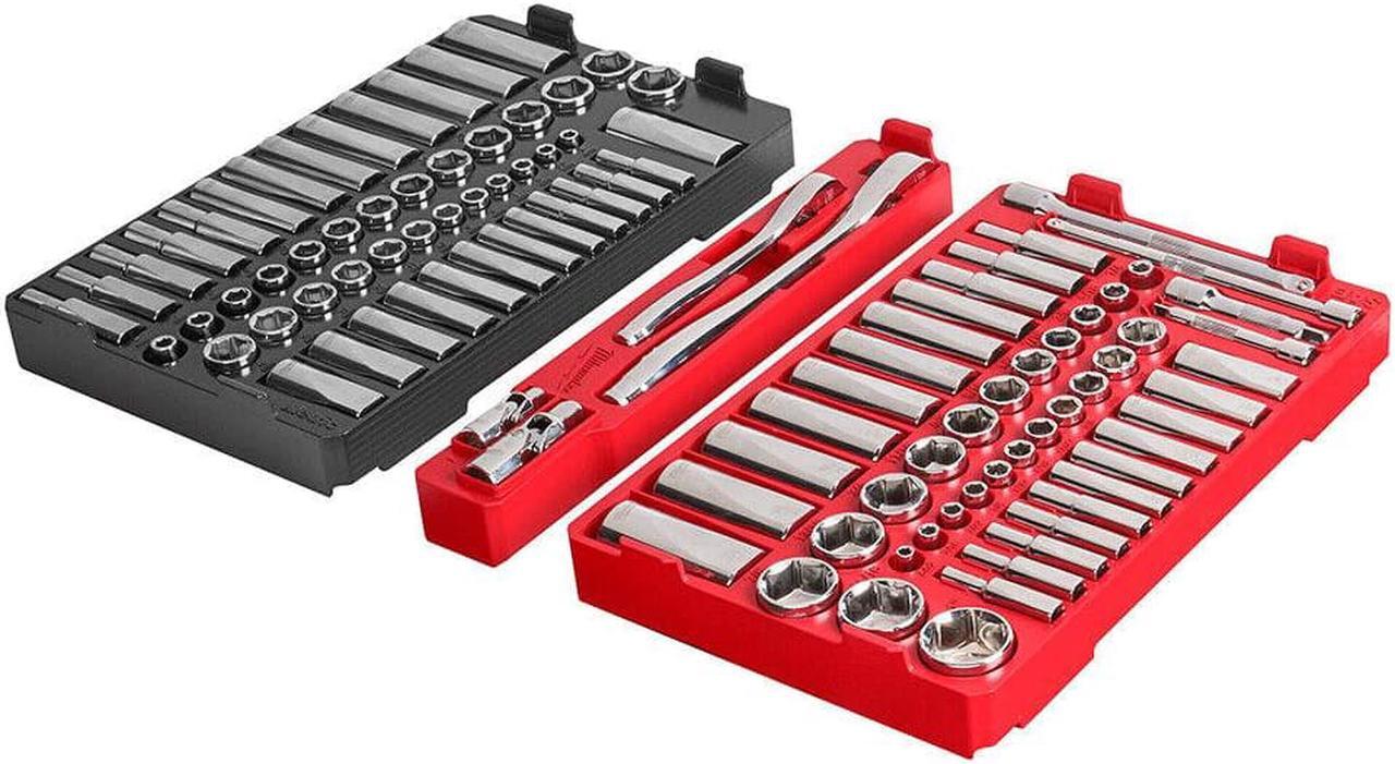 Alt view image 2 of 4 - Milwaukee 48-22-9486 1/4" & 3/8 106pc Ratchet & Socket Set w/PACKOUT Organizer
