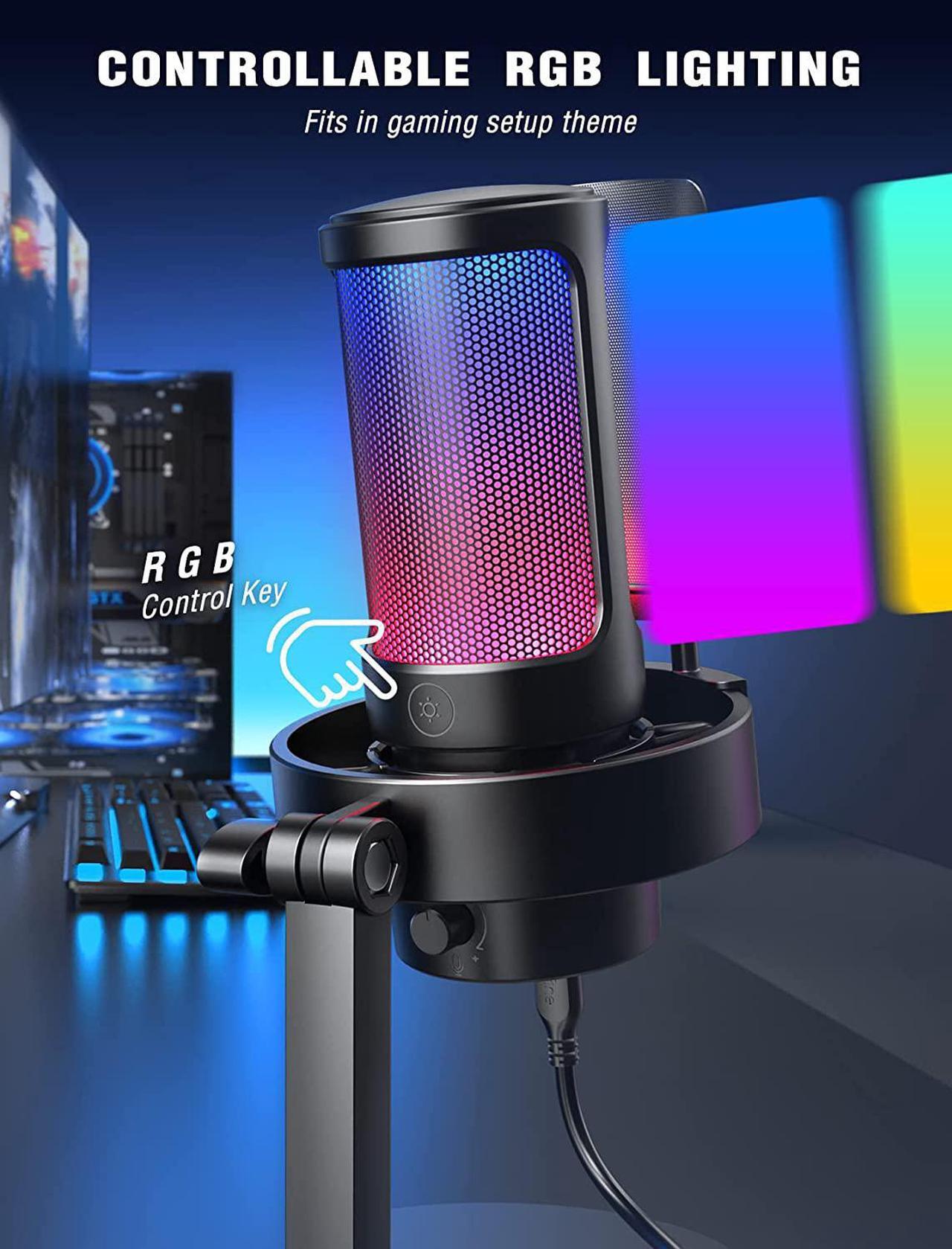 Alt view image 2 of 7 - FIFINE AmpliGame Gaming Microphone, USB PC Mic for Streaming, Podcasts, Recording, Condenser Computer Desktop Mic on Mac/PS4/PS5, with RGB Control, Mute Touch, Headphone Jack, Pop Filter, Stand-A8
