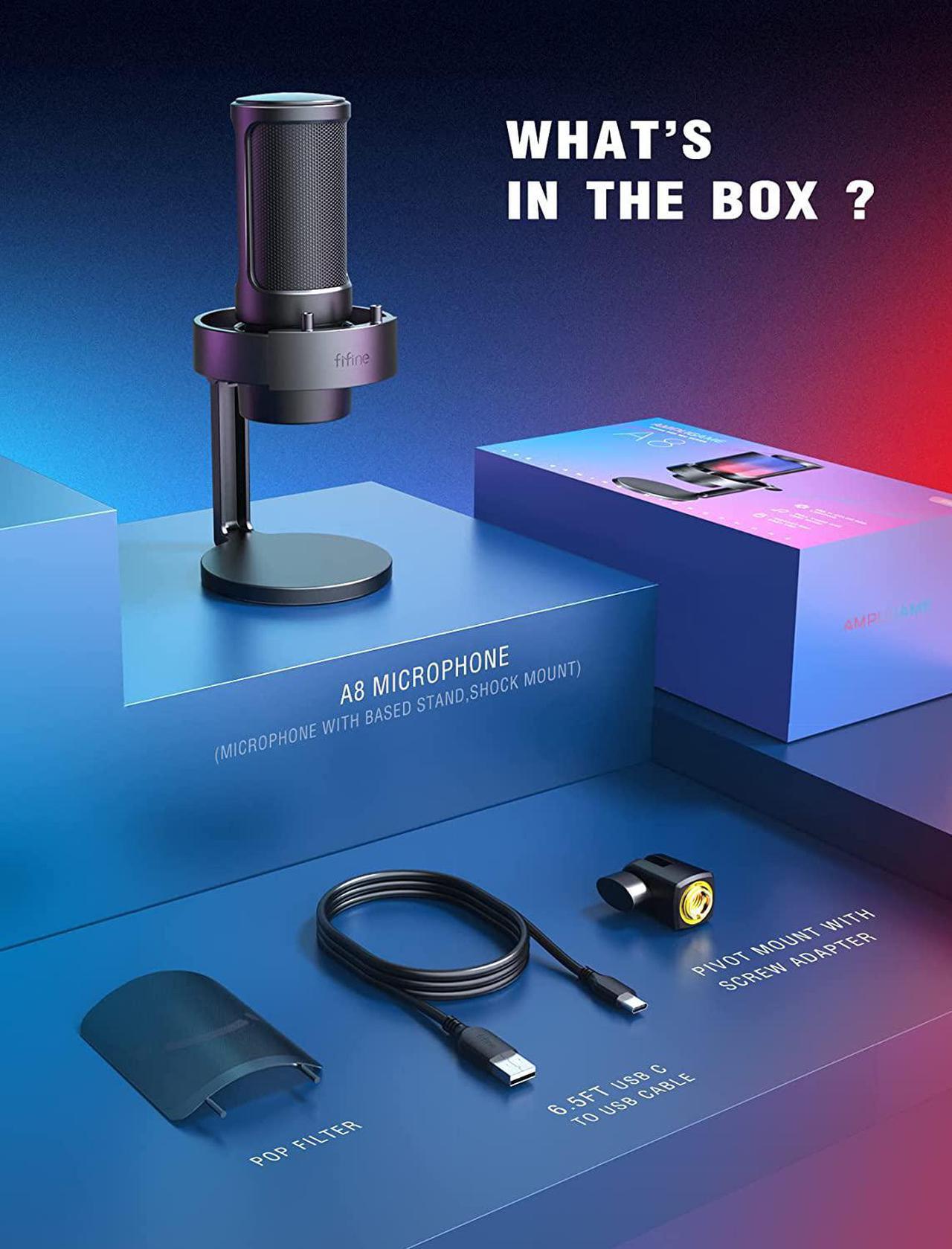 Alt view image 7 of 7 - FIFINE AmpliGame Gaming Microphone, USB PC Mic for Streaming, Podcasts, Recording, Condenser Computer Desktop Mic on Mac/PS4/PS5, with RGB Control, Mute Touch, Headphone Jack, Pop Filter, Stand-A8