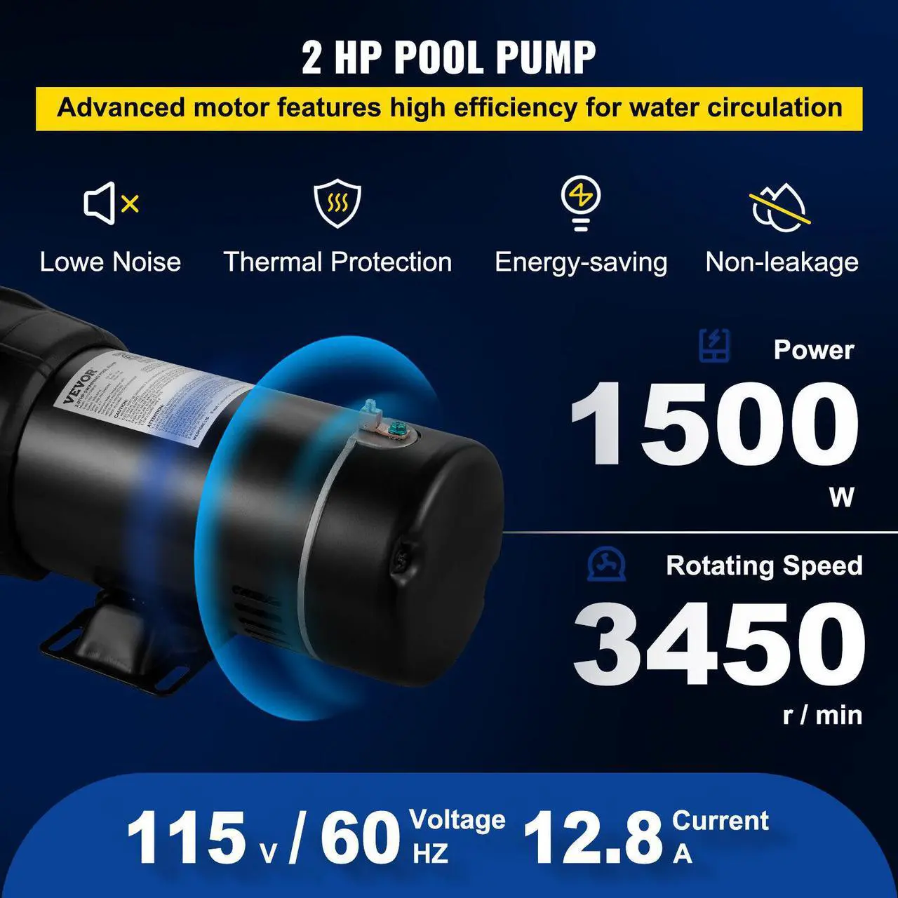 Alt view image 2 of 7 - VEVOR Swimming Pool Pump 2HP 90 GPM w/ Strainer Filter Pump Above Ground