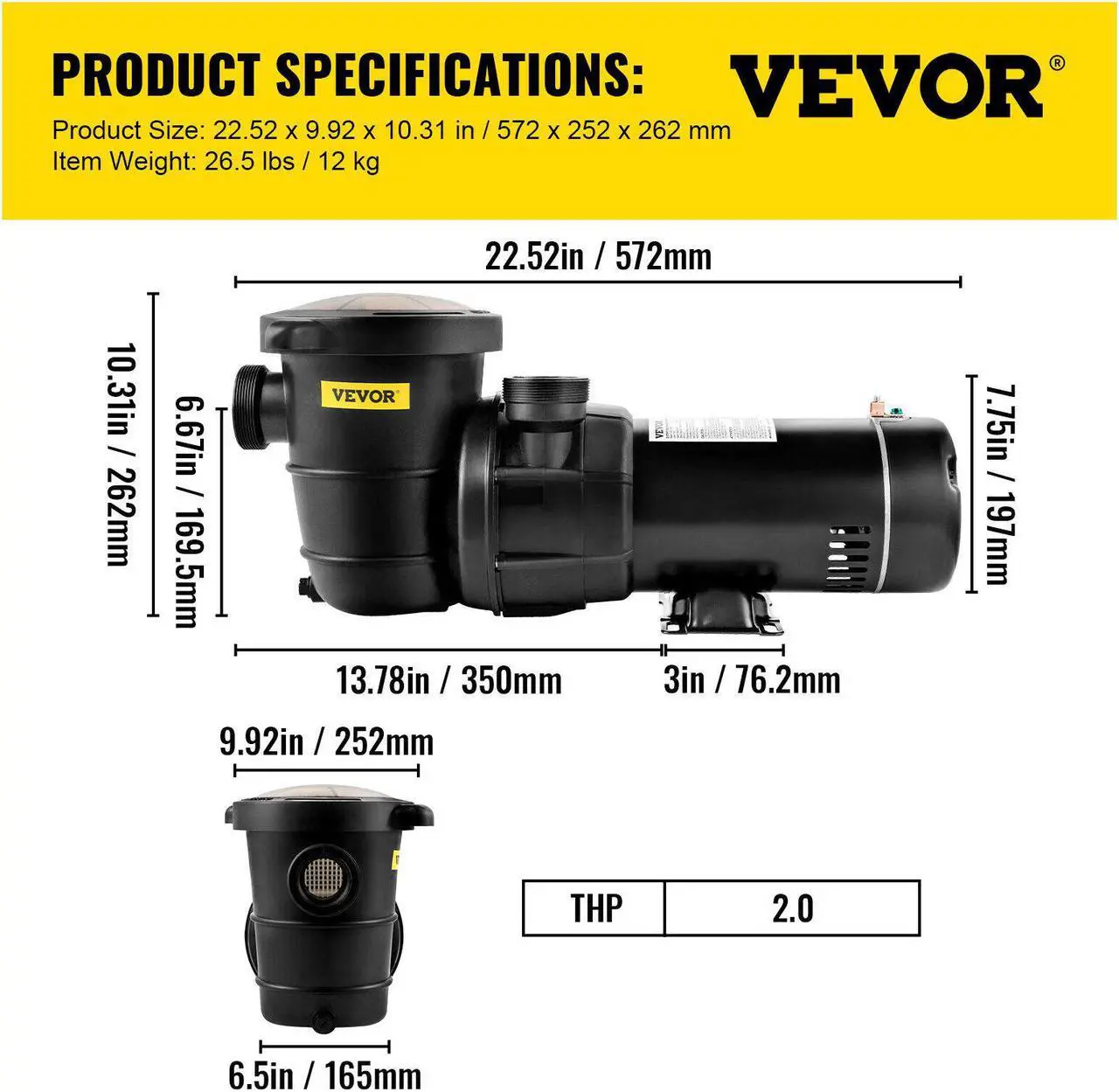 Alt view image 3 of 7 - VEVOR Swimming Pool Pump 2HP 90 GPM w/ Strainer Filter Pump Above Ground