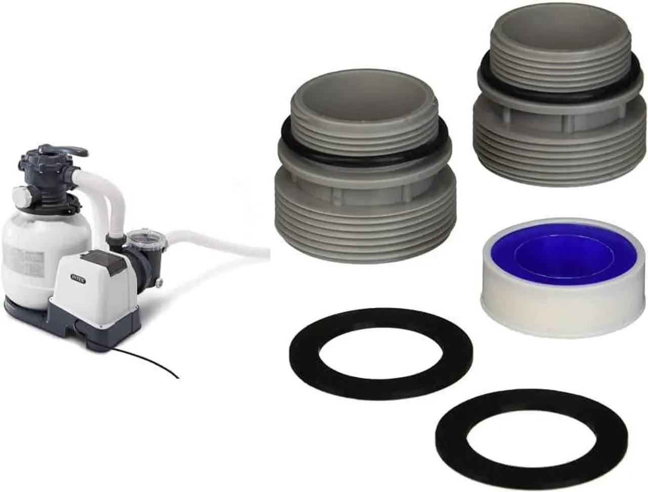 Main image of INTEX SX2100 Krystal Clear Sand Filter Pump for Above Ground Pools, 12in & GAME 4560 40mm to 1 1/2 Inch Conversion Kit (For Intex & Bestway Pools)