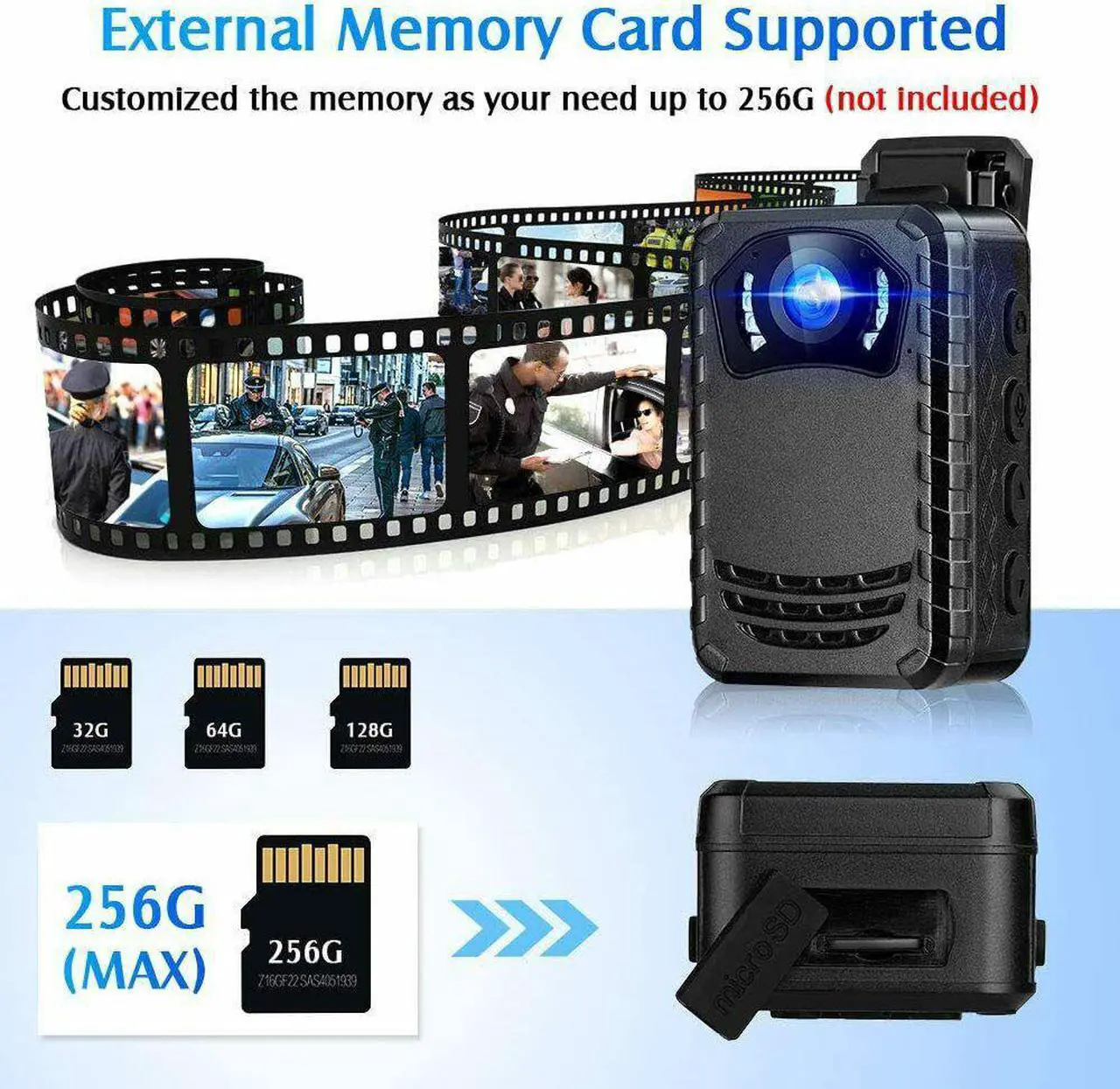 Alt view image 2 of 7 - BOBLOV Mini Body Camera FHD 1296P up to 256GB Police Camera for Daily Protection