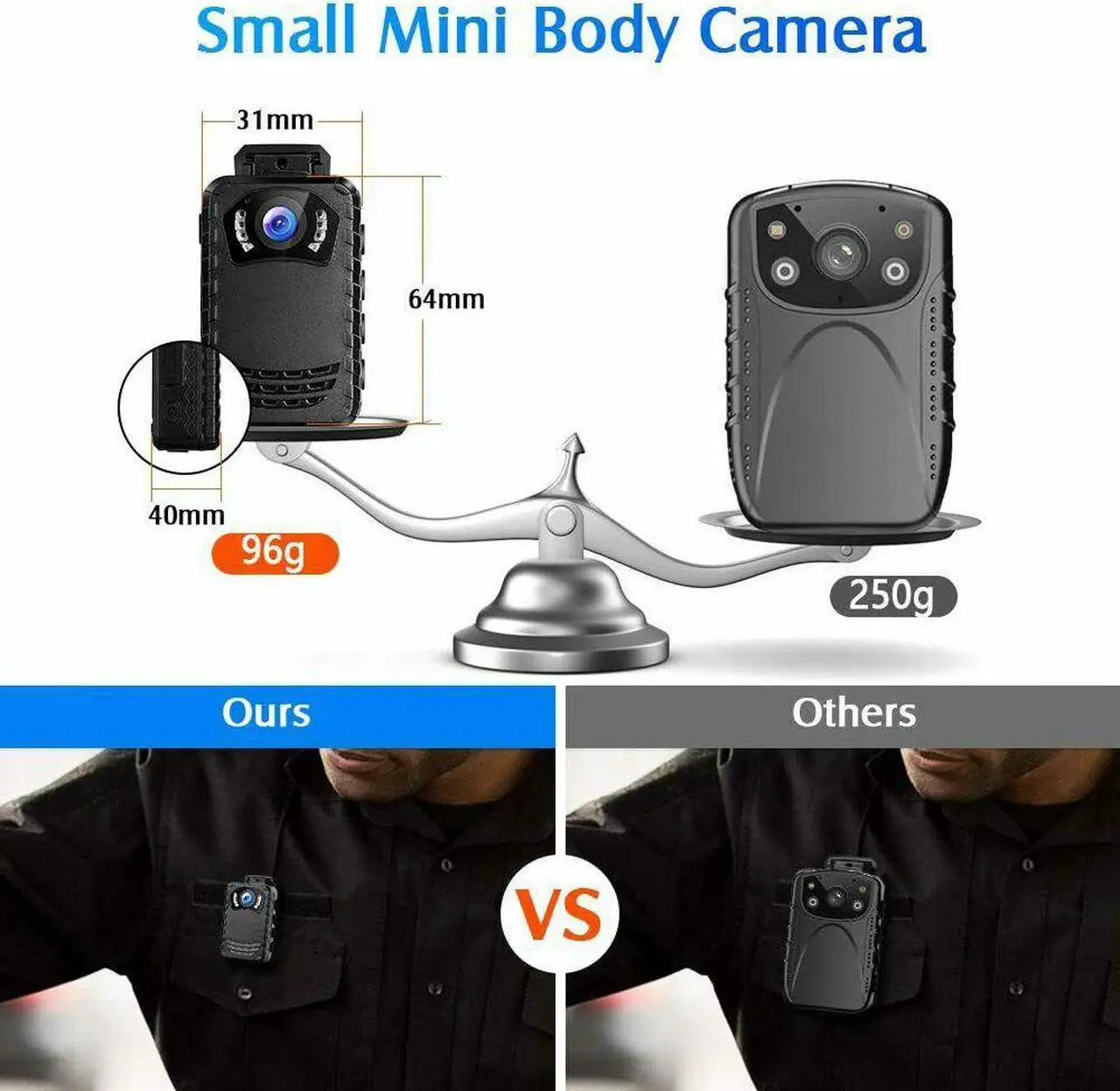 Alt view image 3 of 7 - BOBLOV Mini Body Camera FHD 1296P up to 256GB Police Camera for Daily Protection