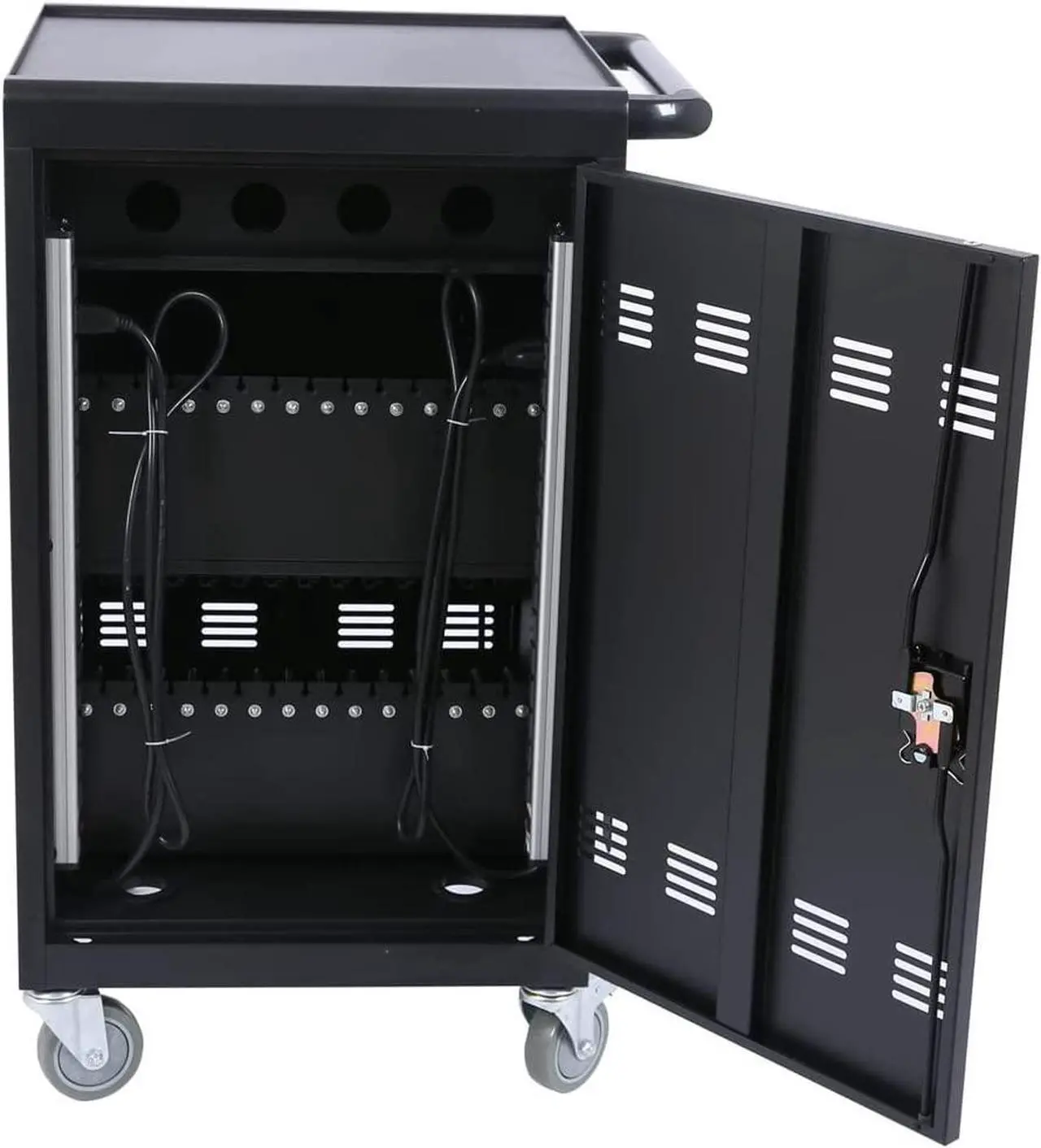 Alt view image 2 of 6 - Charging Cart, 36 Device Mobile Charging Station for Tablet Up to 16-inch Screen Size, Laptop Storage Rack for Multiple Laptops, with Cord Organizer, Front and Back Access Locking Cabinet Black