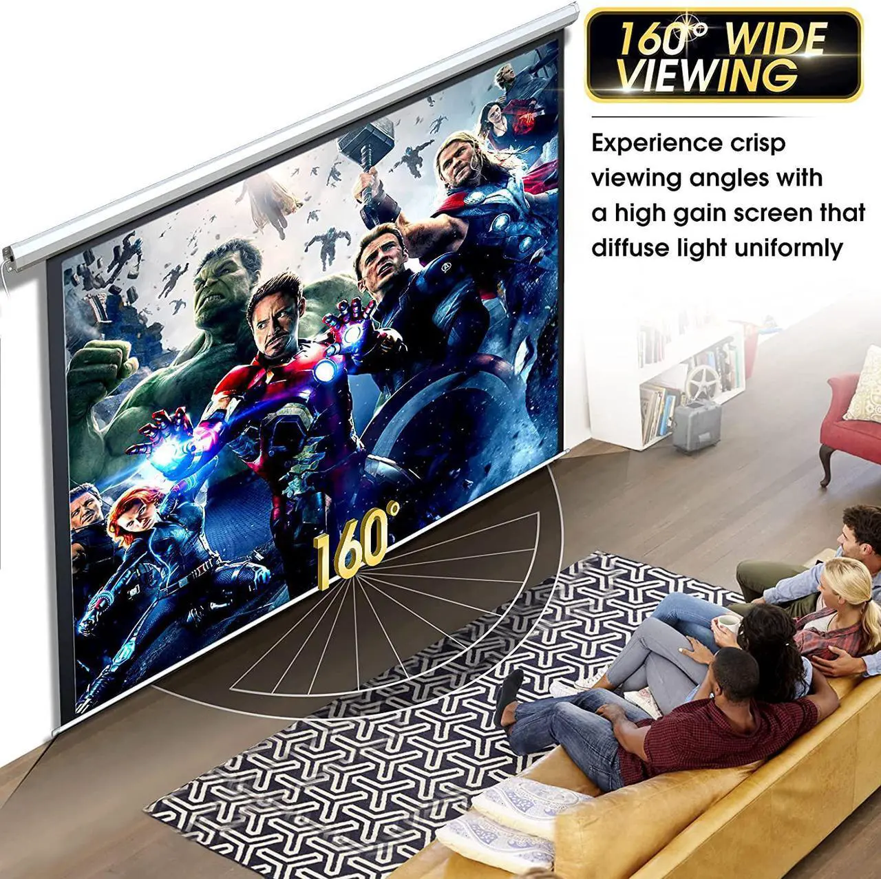 Alt view image 5 of 5 - 110" Motorized Projector Screen - Indoor and Outdoor Movies Screen 110 inch Electric 4:3 Projector Screen W/Remote Control Suitable for 8K 4K HDR 3D