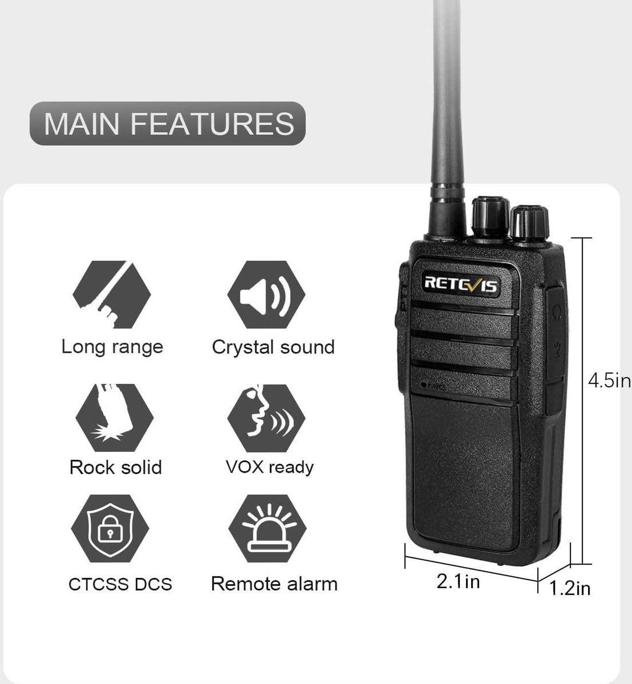Alt view image 4 of 6 - Case of 10,Two Way Radios Long Range Rechargeable, Heavy Duty Walkie Talkies for Adults, VOX Security Handfree 2 Way Radios with Earpiece, for Commercial Organization