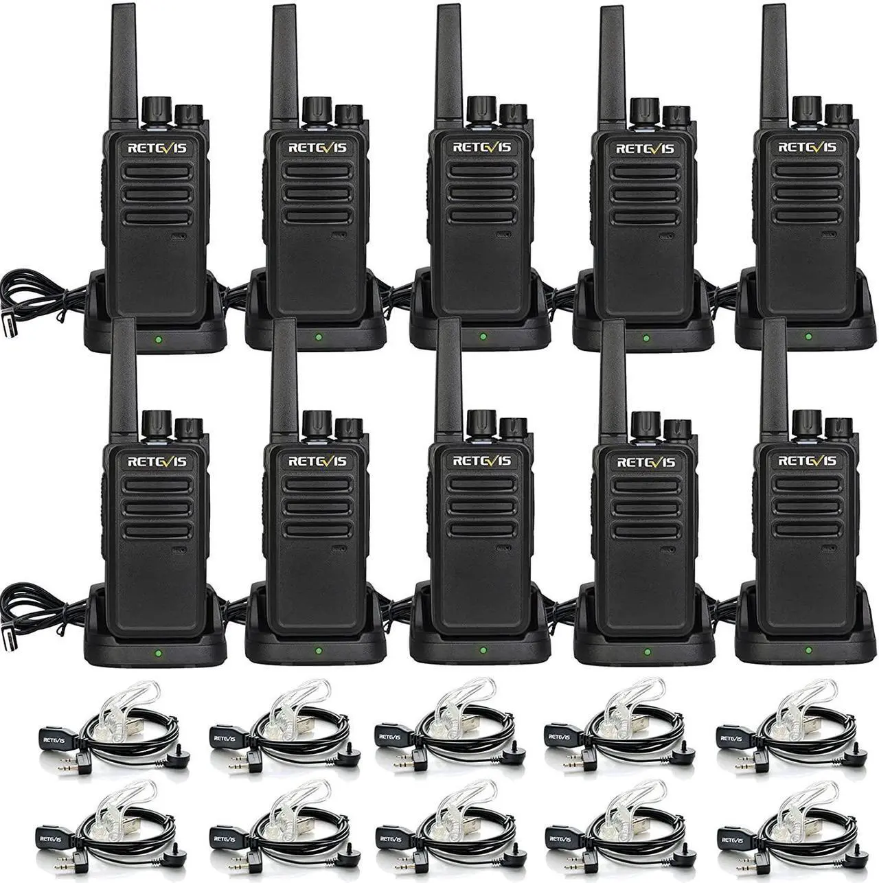 Main image of Retevis RT68 Two-Way Radios Long Range, Walkie Talkies for Adults, 2 Way Radio with Earpiece, Walkie Talkie Rechargeable with Charging Base, for Manufacturing Restaurant Business (10 Pack)