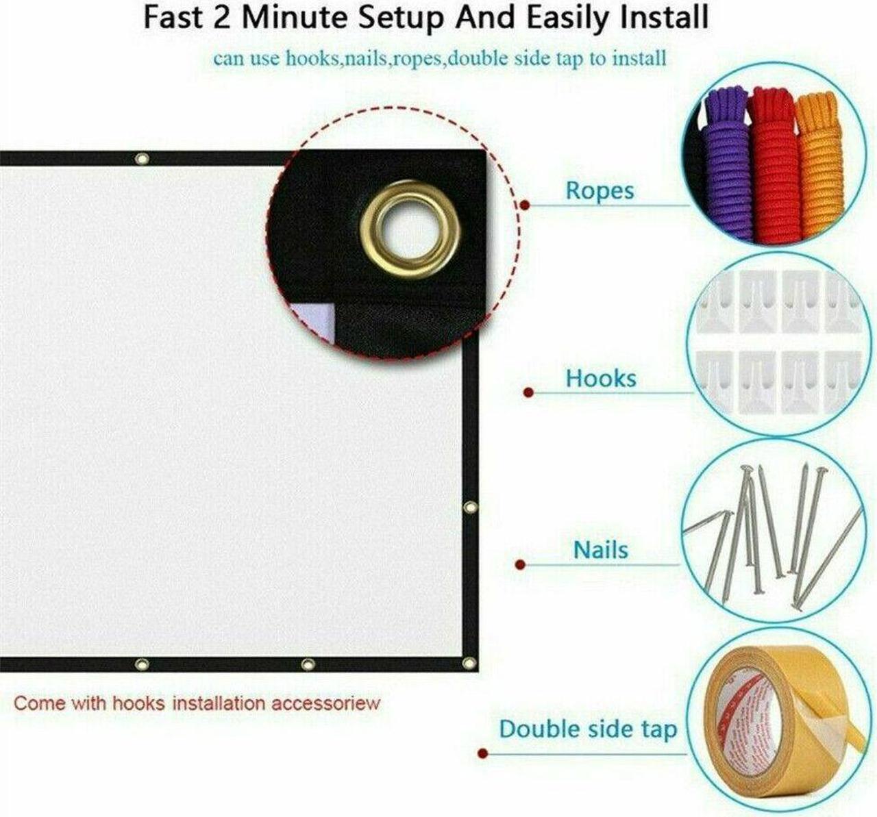 Alt view image 6 of 7 - 120-in Portable Foldable Projector Screen 16:9 HD Outdoor Home Cinema Theater 3D Movie