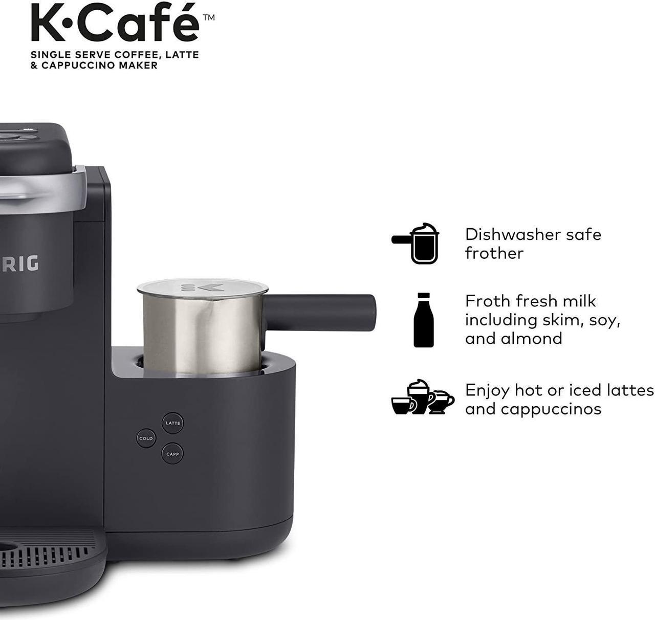 Alt view image 4 of 7 - Keurig K-Cafe Single-Serve K-Cup Coffee Maker, Latte Maker and Cappuccino Maker, Comes with Dishwasher Safe Milk Frother, Coffee Shot Capability, Compatible With all Keurig K-Cup Pods, Dark Charcoal