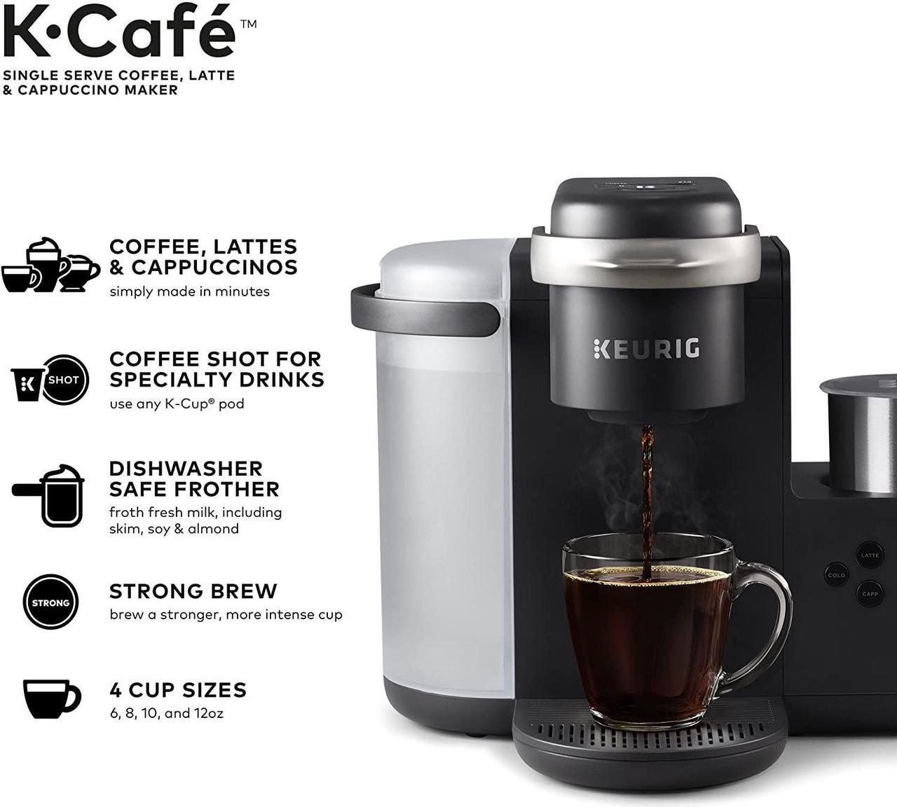 Alt view image 2 of 7 - Keurig K-Cafe Single-Serve K-Cup Coffee Maker, Latte Maker and Cappuccino Maker, Comes with Dishwasher Safe Milk Frother, Coffee Shot Capability, Compatible With all Keurig K-Cup Pods, Dark Charcoal