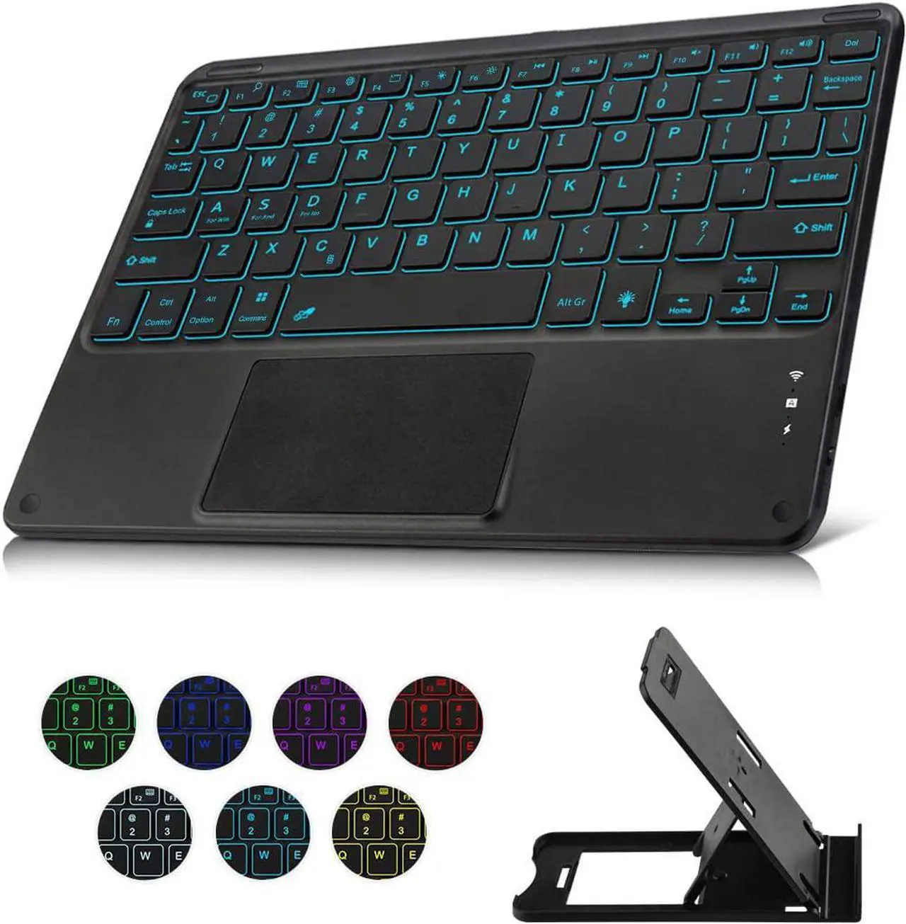 Main image of Wireless Backlit Bluetooth Keyboard with Touchpad Ultra Slim 7-Colors Backlit Keyboard, Portable Rechargeable Keyboard for iOS iPhone/IPad/IPad Pro, Samsung Android Tablets, Windows.