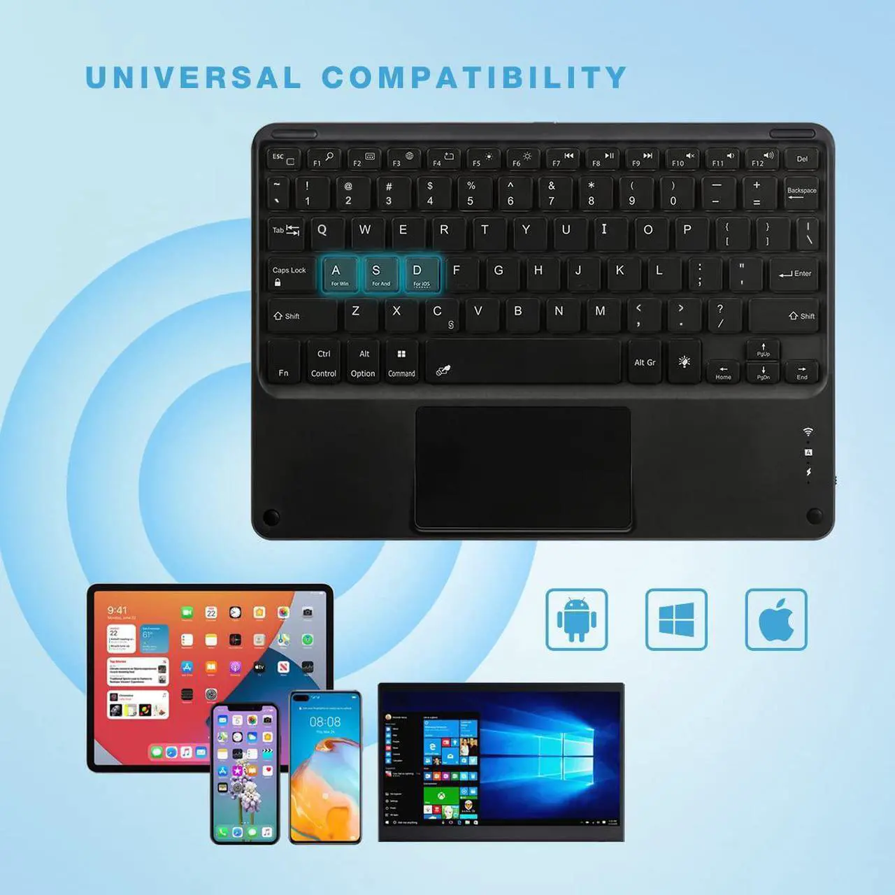 Alt view image 3 of 6 - Wireless Backlit Bluetooth Keyboard with Touchpad Ultra Slim 7-Colors Backlit Keyboard, Portable Rechargeable Keyboard for iOS iPhone/IPad/IPad Pro, Samsung Android Tablets, Windows.