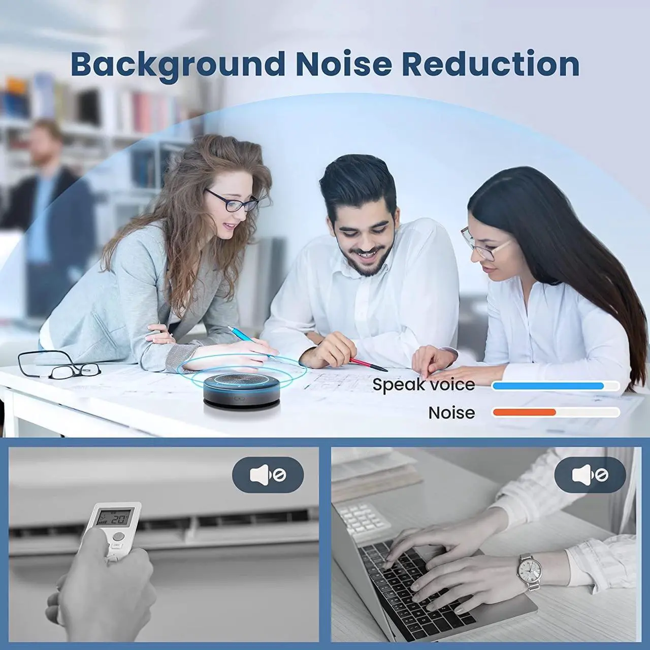 Alt view image 5 of 7 - Bluetooth Speakerphone,USB Conference Speaker with 6 Microphones, Enhanced 360° Voice Pickup and Noise Reduction,16 Ft Pickup Distance,Home Office
