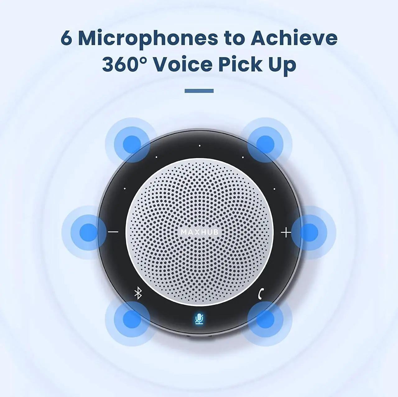 Alt view image 2 of 7 - Bluetooth Speakerphone,USB Conference Speaker with 6 Microphones, Enhanced 360° Voice Pickup and Noise Reduction,16 Ft Pickup Distance,Home Office