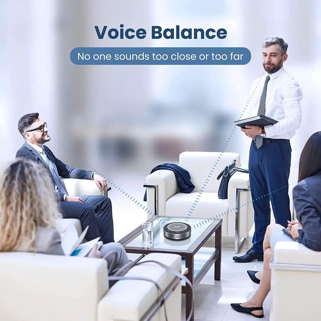 Alt view image 4 of 7 - Bluetooth Speakerphone,USB Conference Speaker with 6 Microphones, Enhanced 360° Voice Pickup and Noise Reduction,16 Ft Pickup Distance,Home Office