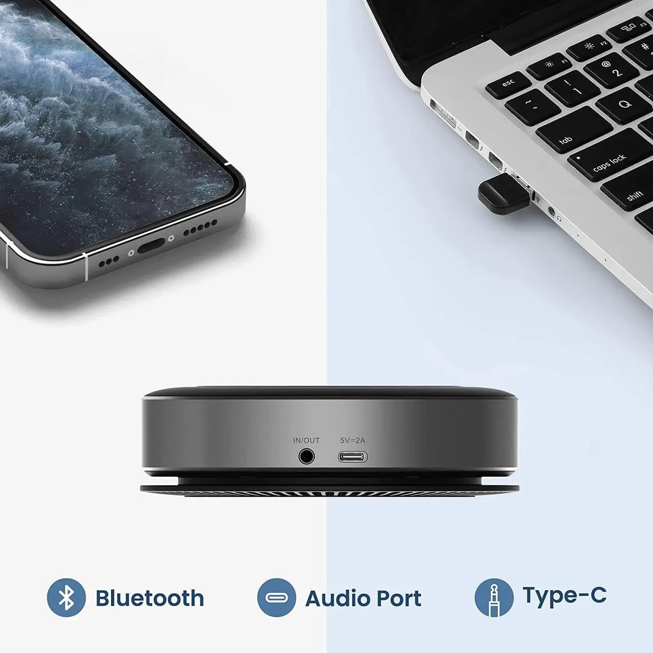 Alt view image 7 of 7 - Bluetooth Speakerphone,USB Conference Speaker with 6 Microphones, Enhanced 360° Voice Pickup and Noise Reduction,16 Ft Pickup Distance,Home Office