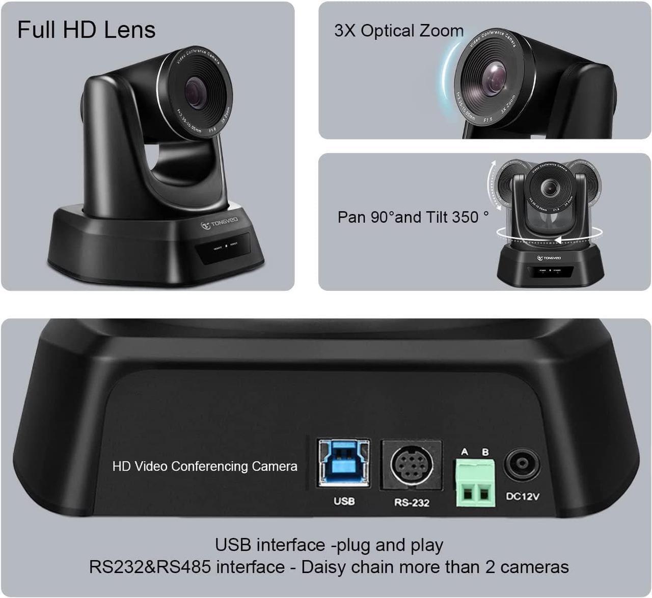 Alt view image 3 of 7 - Conference Room Camera System with Bluetooth Microphone,USB PTZ Video Camera Kit for Meeting Education Church Works with Microsoft Teams, Zoom, OBS, PC(Cam+ Mic)