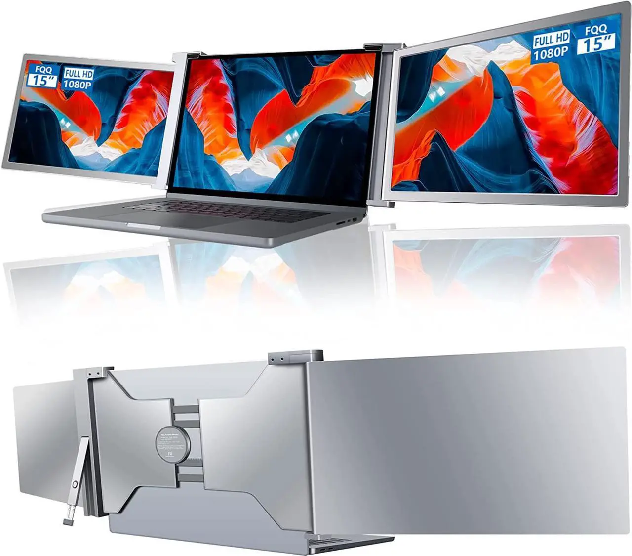 Main image of 15 Inch Triple Portable Monitor, 1080P FHD Laptop Screen Extender, Dual Monitor for 15-17 Laptops, Plug & Play Triple Laptop Monitor Extender for Laptop & Switch & Xbox, Type-C/HDMI/USB-A Port