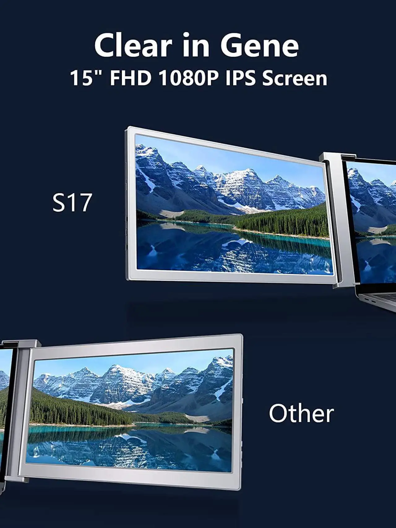 Alt view image 5 of 6 - 15 Inch Triple Portable Monitor, 1080P FHD Laptop Screen Extender, Dual Monitor for 15-17 Laptops, Plug & Play Triple Laptop Monitor Extender for Laptop & Switch & Xbox, Type-C/HDMI/USB-A Port