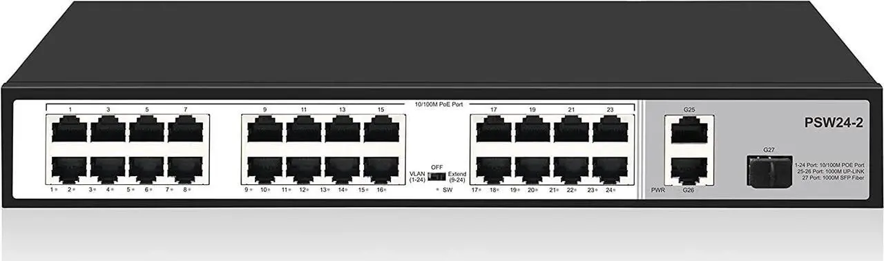 Alt view image 2 of 4 - 26 Port PoE Switch, 24 Port 10/100Mbps PoE+ Network Switch, Ethernet Switch Unmanaged with 2 Gigabit Uplink Ports, Up to 30W Per Port, High Power Total Budget 300W, 803.af/at Compliant, Rack Mount