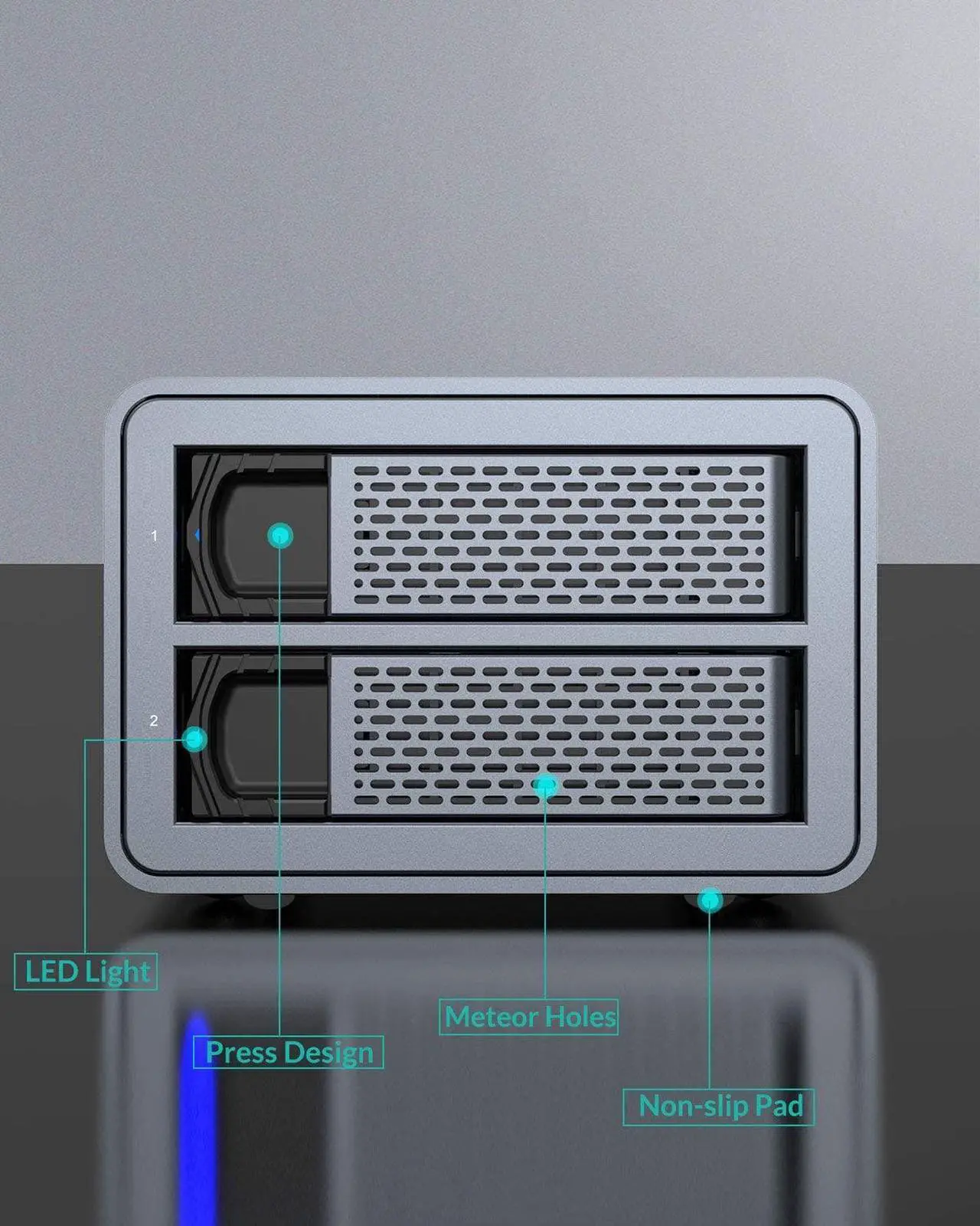 Alt view image 5 of 7 - Dual Bay Hard Drive Enclosure,Aluminum USB3.0 2 Bay HDD Enclosure for 2.5"/3.5" SATA HDD/SSD Support 2 x 16 TB-40mm Silent Fan, SATA 3.0 6Gbps