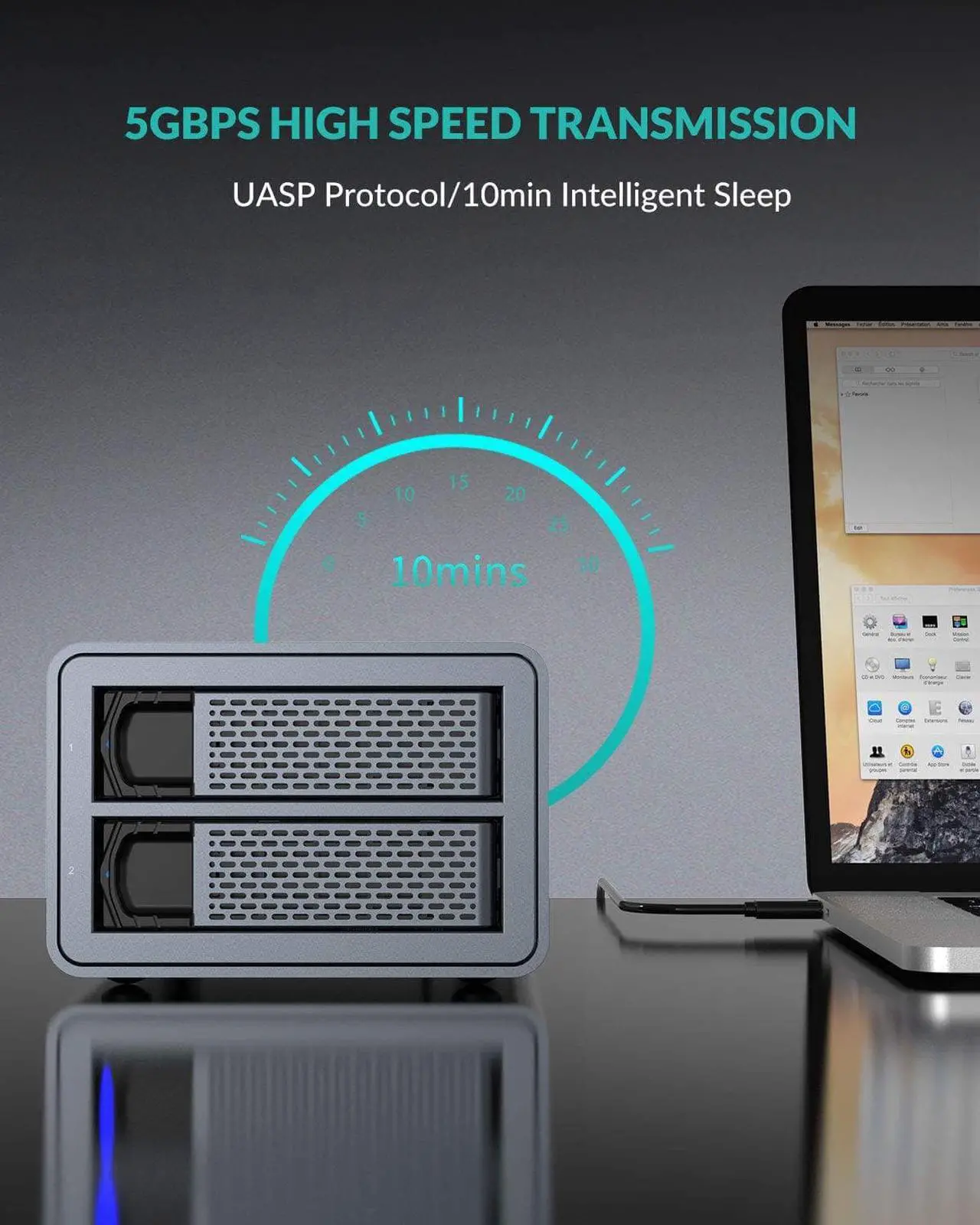 Alt view image 7 of 7 - Dual Bay Hard Drive Enclosure,Aluminum USB3.0 2 Bay HDD Enclosure for 2.5"/3.5" SATA HDD/SSD Support 2 x 16 TB-40mm Silent Fan, SATA 3.0 6Gbps