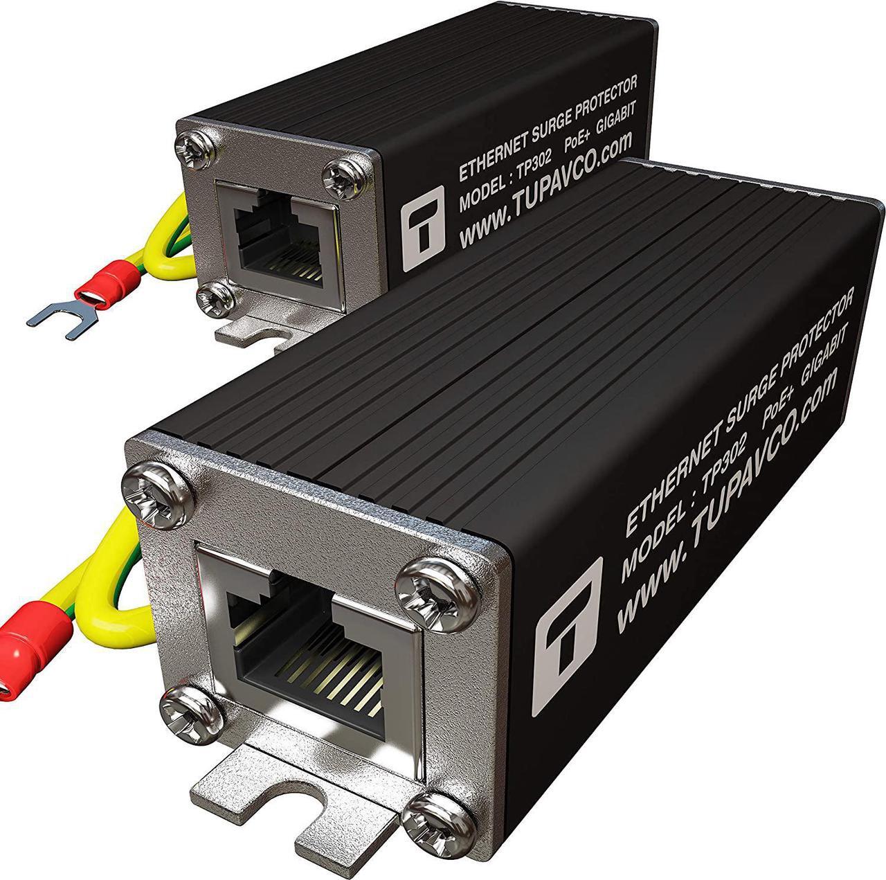 Main image of (2 Pack) Ethernet Surge Protector PoE+ Gigabit - Gas Discharge Tube for Full Protection -Mounting Flange- RJ45 Lightning Suppressor- LAN Network CAT5/CAT6 Thunder Arrestor GbE 1000 Mbps