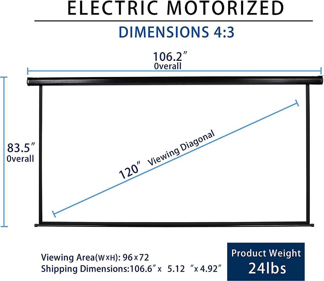 Alt view image 2 of 7 - 120" Motorized Projector Screen Electric Diagonal Automatic Projection 4:3 HD Movies Screen for Home Theater Presentation Education Outdoor Indoor W/Remote Control and Wall/Ceiling Mount (Black)