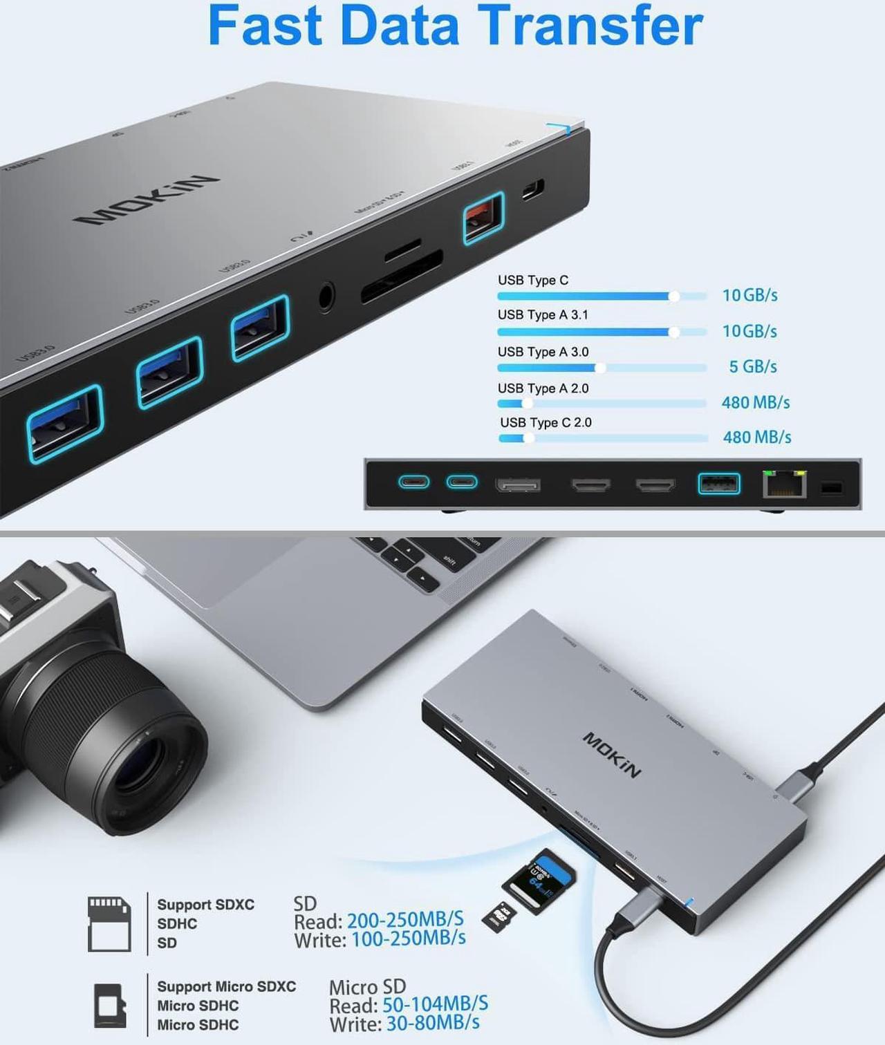 Alt view image 5 of 7 - USB C Docking Station 3 Monitors with 2 HDMI, DisplayPort, USB A 3.1/3.0/2.0, USB C, SD & Micro SD Slot, Ethernet, PD Charging for MacBook/Dell XPS/HP/Lenovo ThinkPad/ Microsoft Surface/Google