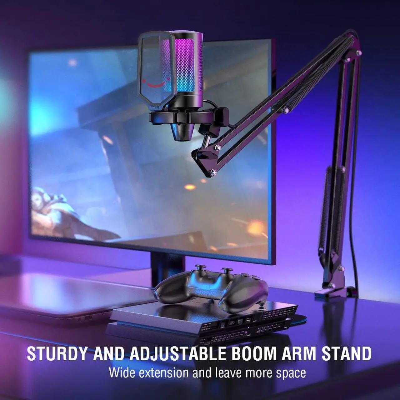 Alt view image 4 of 7 - Podcast Condenser Mic Kit and 3.5mm/6.35mm Wired Headphones, RGB Computer Mic for PS4/5 PC Gamer Youtuber, Streaming Monitoring Black Headphones with Detachable Coiled Cables, on PC/Mixer (A6T+H8)