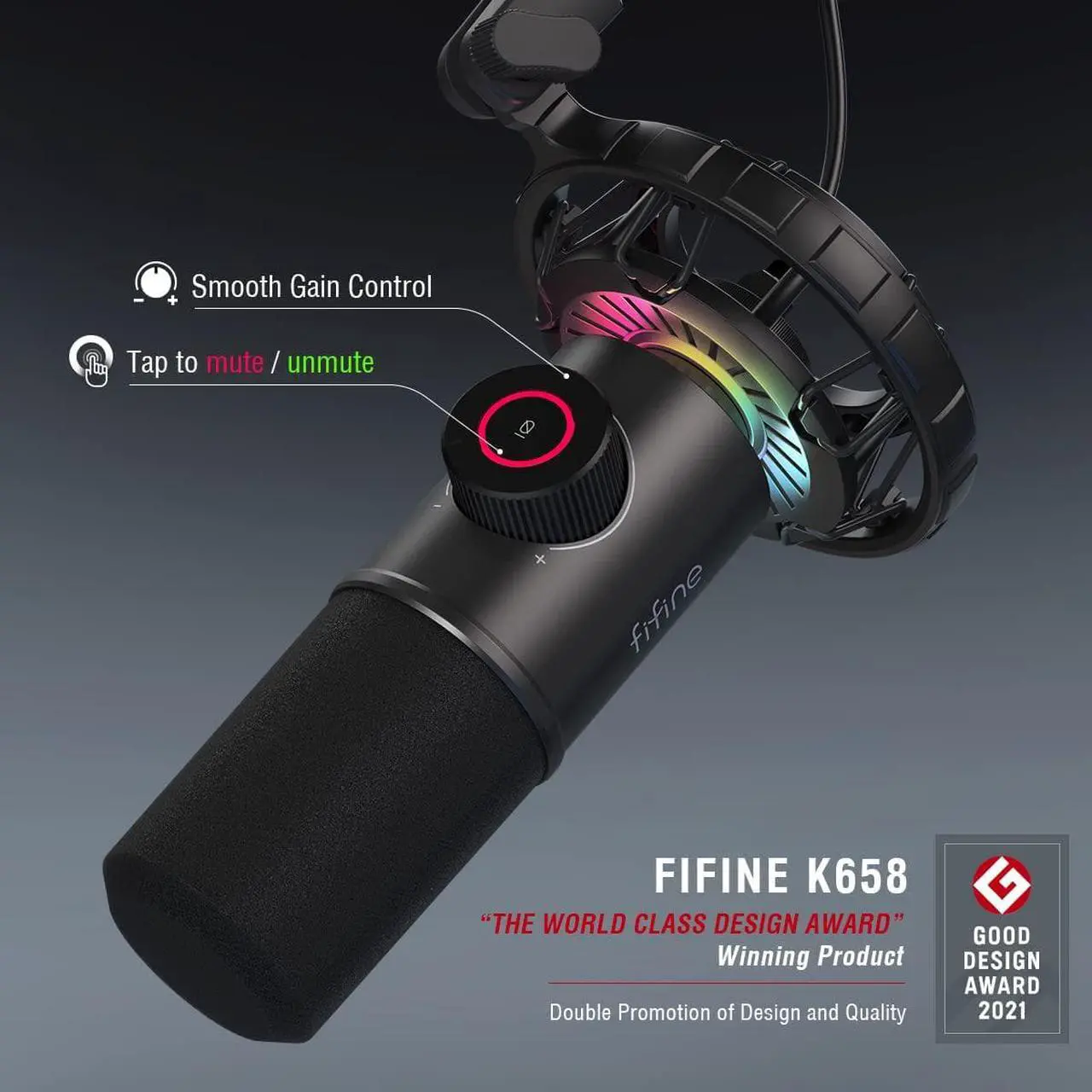 Alt view image 2 of 7 - USB Gaming Microphone, FIFINE RGB Dynamic Mic for PC, with Tap-to-Mute Button, Plug & Play Cardioid Mic with Headphone Jack for Streaming, Podcast, Twitch, YouTube, Discord
