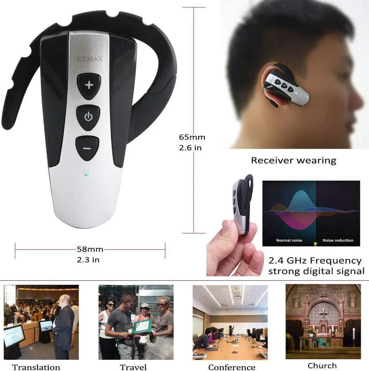 Alt view image 5 of 7 - 2.4G Hands-free Audio Tour Guide System with 9999 Channel ID for Interpreter to Simultaneous Interpretation,for Tour Guide to travel(2 Transmitters 30 Receivers & 32-slot Charge Case)