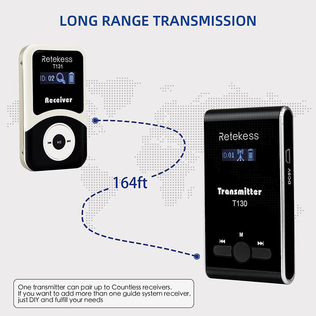 Alt view image 4 of 7 - Case of 2 Transmitter 30 Receiver 1 Charging Case, Retekess T130, Tour Guide Audio System with 2 TT123 Wireless Microphone, Church Translation Equipment for Factory, School, Training