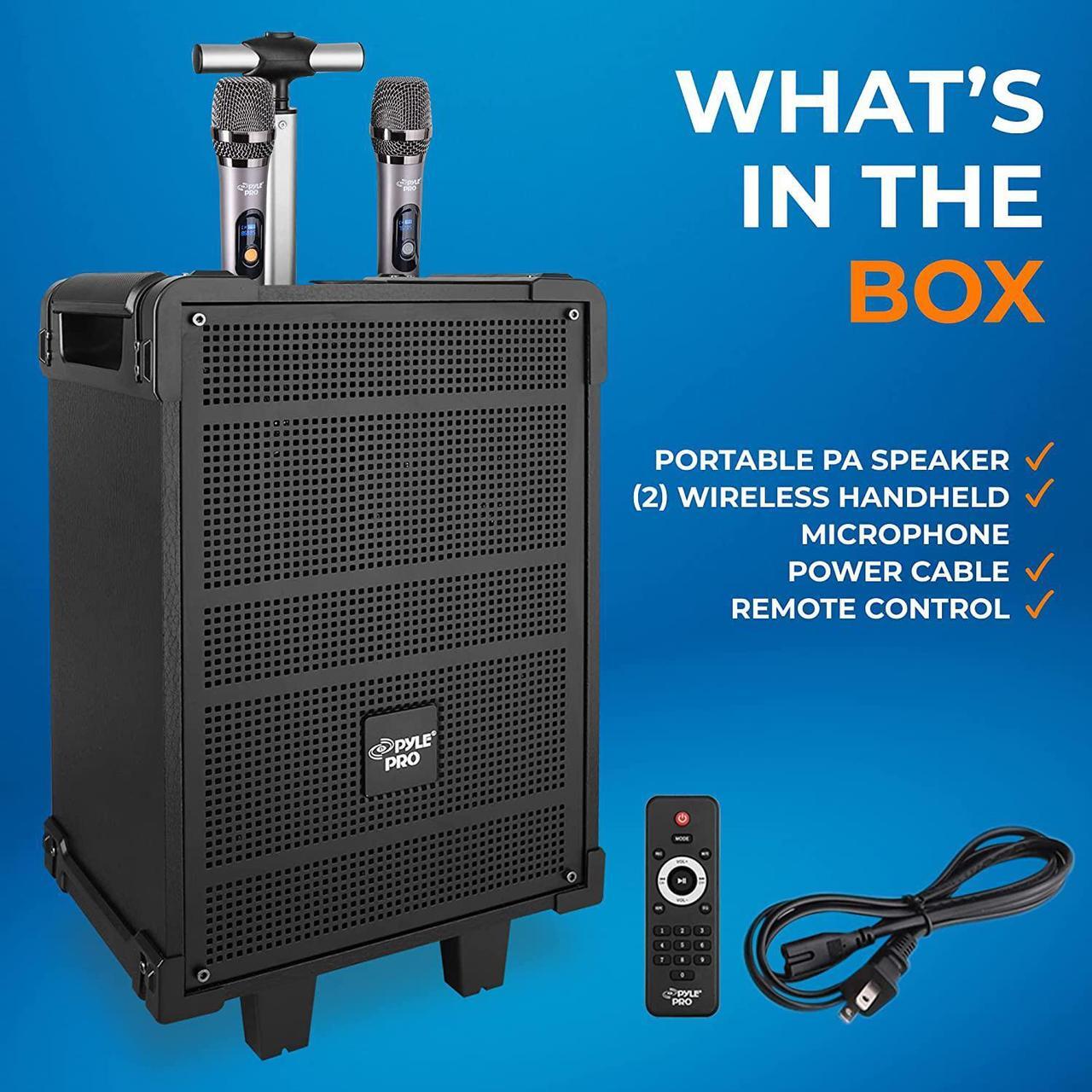 Alt view image 2 of 7 - 8'' Portable Wireless Bluetooth Speaker System - Built-in Rechargeable Battery, Wireless Microphone, USB/Micro SD/FM - 350 Watt - FM Radio with Digital LED Display