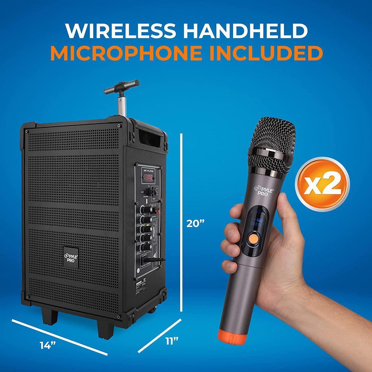 Alt view image 3 of 7 - 8'' Portable Wireless Bluetooth Speaker System - Built-in Rechargeable Battery, Wireless Microphone, USB/Micro SD/FM - 350 Watt - FM Radio with Digital LED Display