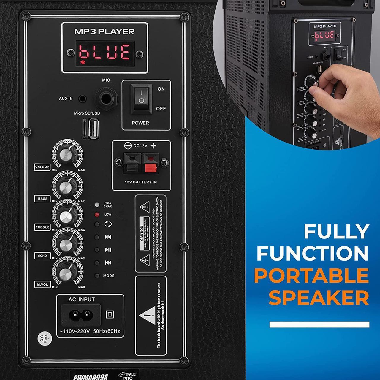 Alt view image 5 of 7 - 8'' Portable Wireless Bluetooth Speaker System - Built-in Rechargeable Battery, Wireless Microphone, USB/Micro SD/FM - 350 Watt - FM Radio with Digital LED Display
