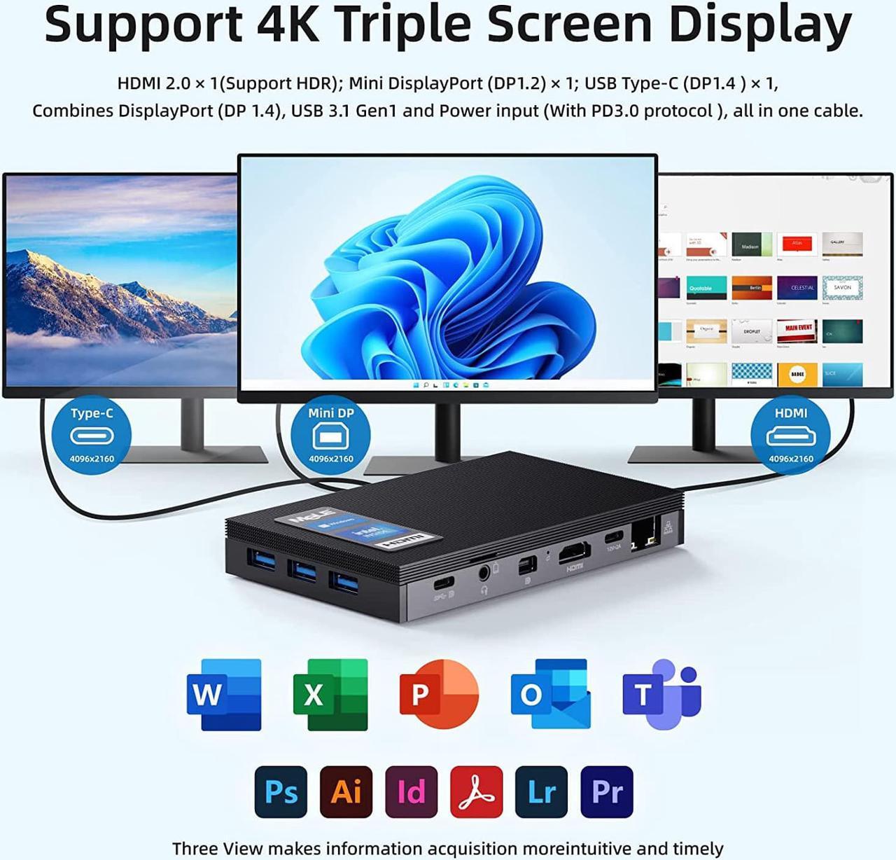 Alt view image 4 of 7 - Mini PC Computer N5105(up to 2.9GHz) Mini Desktop Computers Windows 11 Pro, 8GB DDR(2933MHz)/ 256GB eMMC Micro Computer Tower Support 4K HDR Dual Wi-Fi6 BT 5.2 for Business Home Office