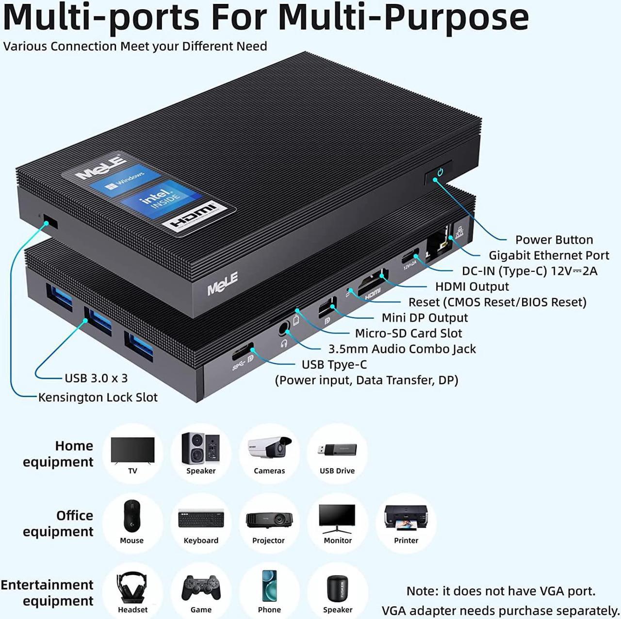 Alt view image 5 of 7 - Mini PC Computer N5105(up to 2.9GHz) Mini Desktop Computers Windows 11 Pro, 8GB DDR(2933MHz)/ 256GB eMMC Micro Computer Tower Support 4K HDR Dual Wi-Fi6 BT 5.2 for Business Home Office