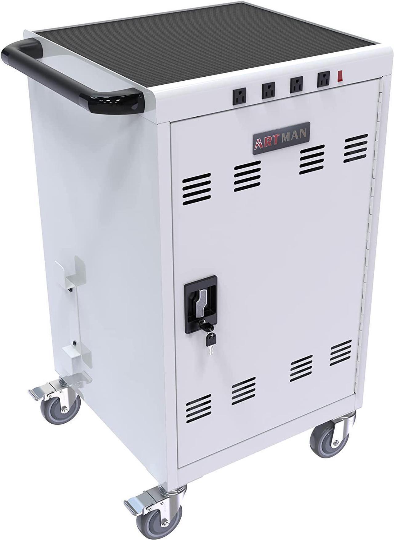 Alt view image 6 of 7 - Mobile Locking iPad Cart Docking 30 Device, 17-inch Charging and Storage Cart for iPad Laptop Computers & Chromebook Charging Docking Cart, Front & Back Access Locking Cabinet - White with 4 Ports