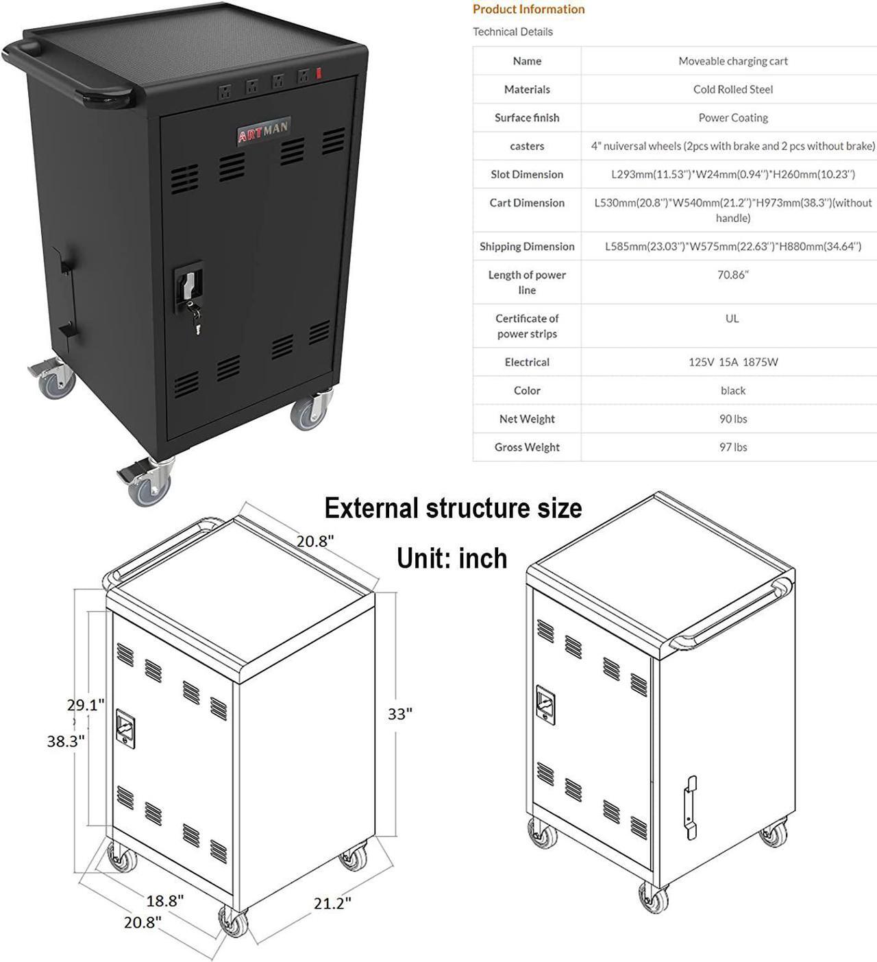 Alt view image 2 of 7 - Mobile Locking iPad Cart Docking 30 Device, 17-inch Charging and Storage Cart for iPad Laptop Computers & Chromebook Charging Docking Cart, Front & Back Access Locking Cabinet - White with 4 Ports