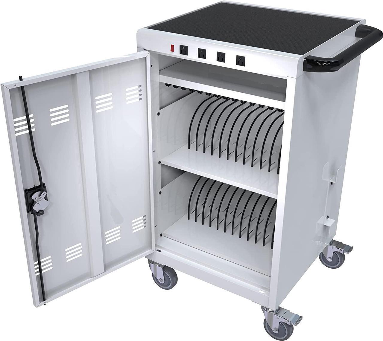 Main image of Mobile Locking iPad Cart Docking 30 Device, 17-inch Charging and Storage Cart for iPad Laptop Computers & Chromebook Charging Docking Cart, Front & Back Access Locking Cabinet - White with 4 Ports