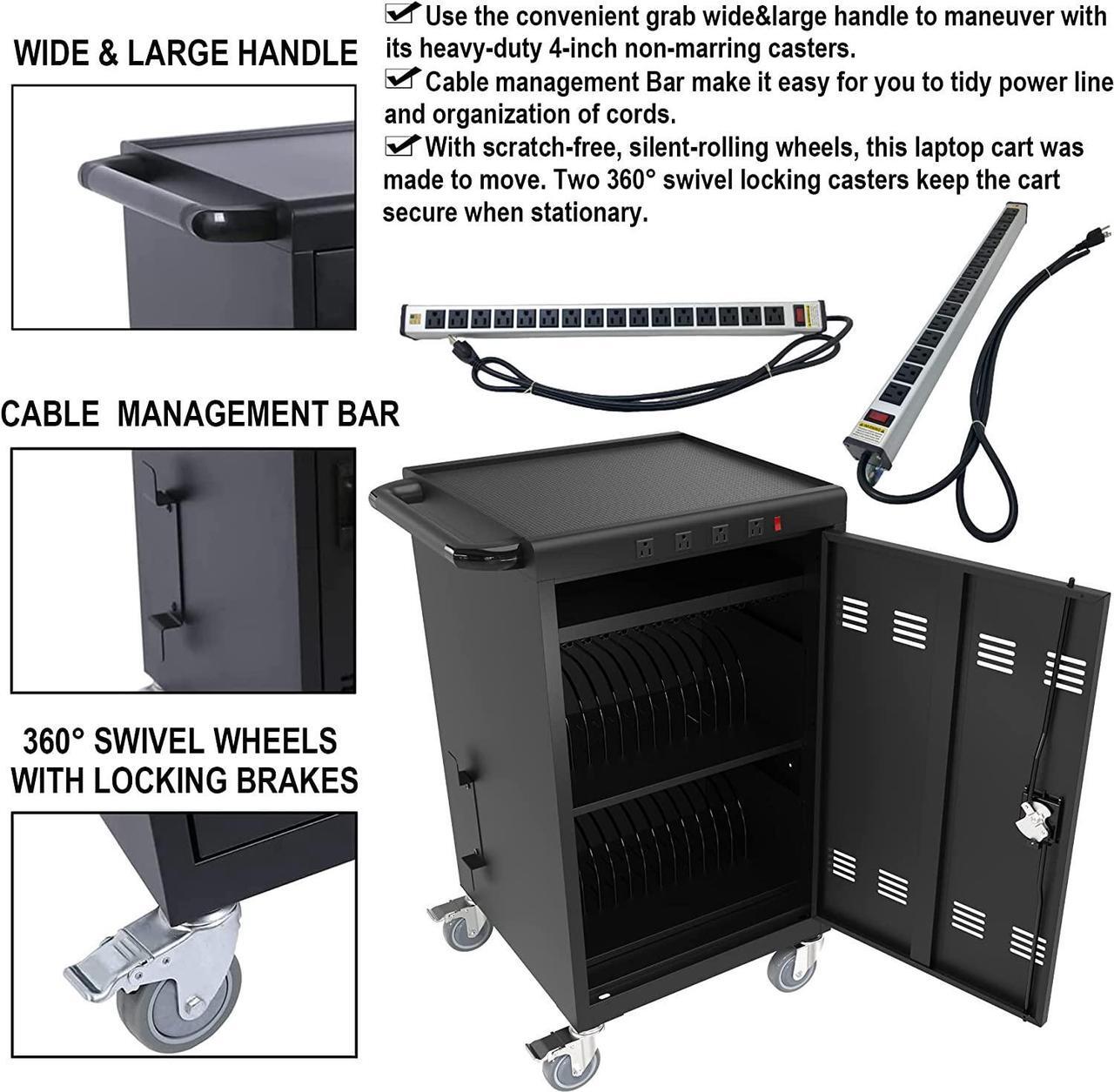 Alt view image 4 of 7 - Mobile Locking iPad Cart Docking 30 Device, 17-inch Charging and Storage Cart for iPad Laptop Computers & Chromebook Charging Docking Cart, Front & Back Access Locking Cabinet - White with 4 Ports