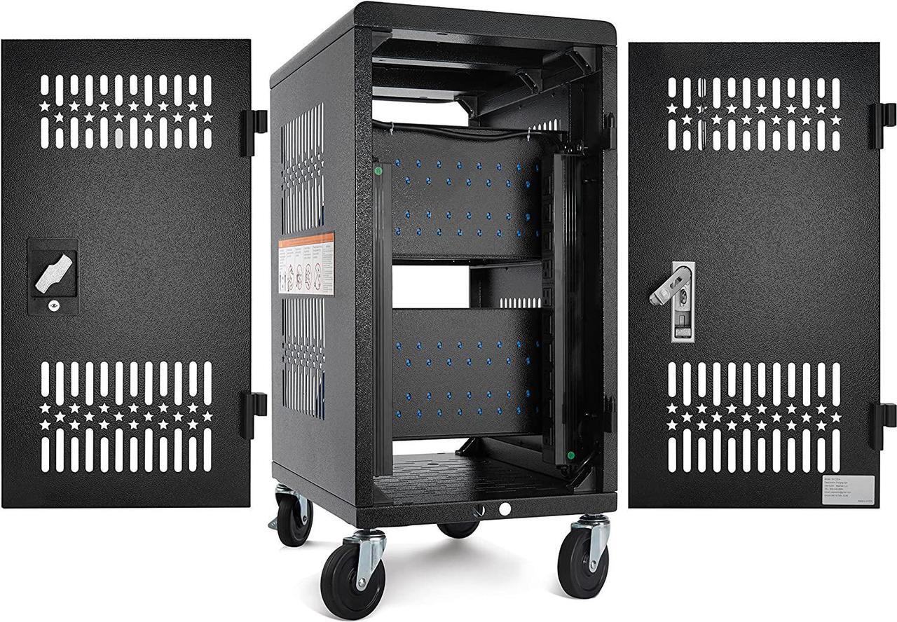 Alt view image 6 of 7 - Pre-Assembled American Style Heavy-Duty 20 Bay Laptop Charging Cart for School Classroom Storing and Charing 20 Chromebook, Laptop, and Tablet