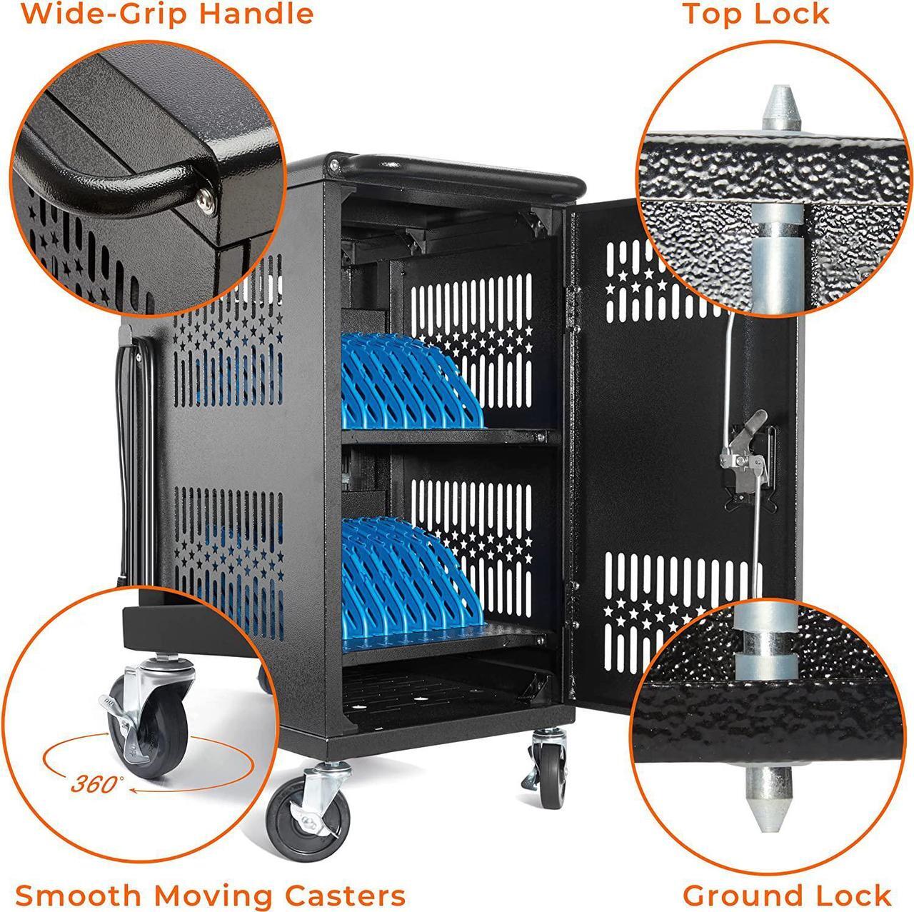 Alt view image 4 of 7 - Pre-Assembled American Style Heavy-Duty 20 Bay Laptop Charging Cart for School Classroom Storing and Charing 20 Chromebook, Laptop, and Tablet