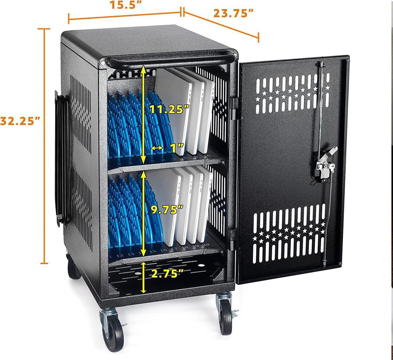 Alt view image 3 of 7 - Pre-Assembled American Style Heavy-Duty 20 Bay Laptop Charging Cart for School Classroom Storing and Charing 20 Chromebook, Laptop, and Tablet